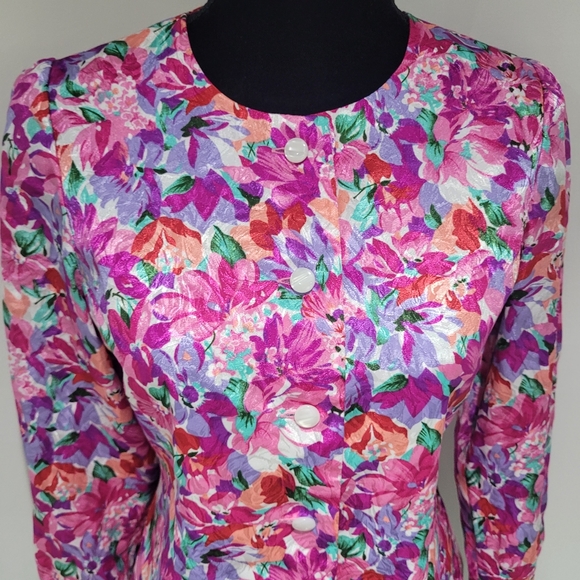 Liz Claiborne Petites Women's Vintage Floral Print Long Sleeve Blouse 6P Pink - Picture 4 of 9